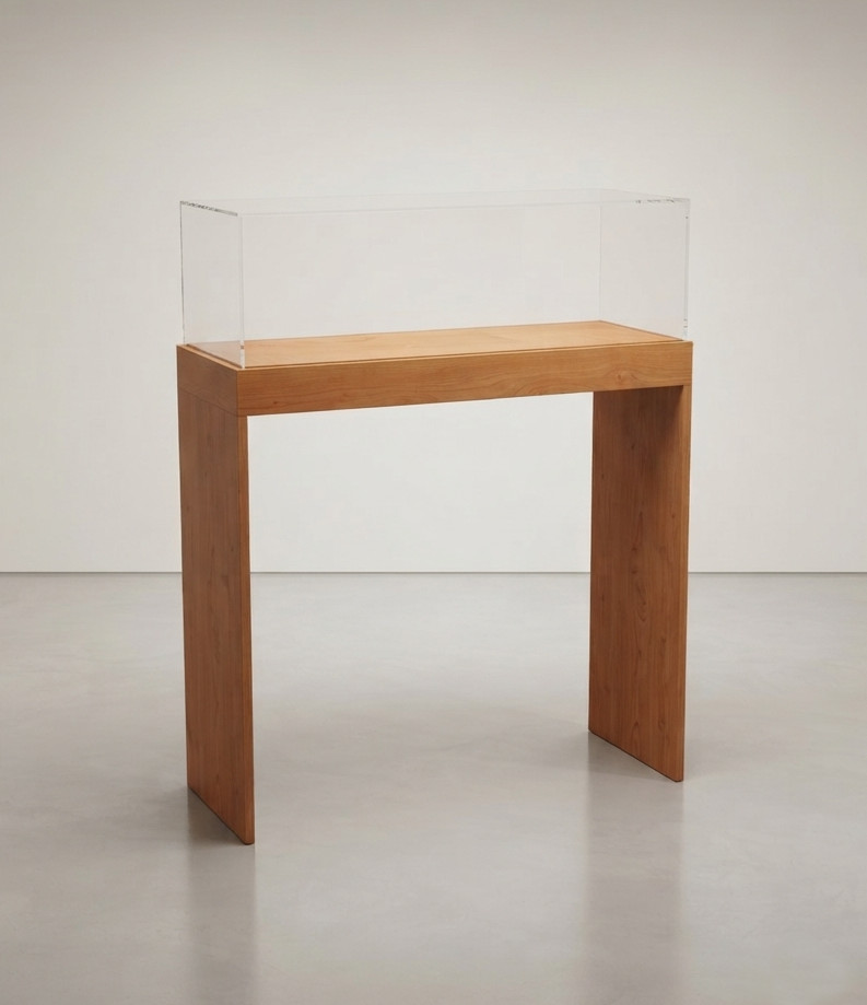 struttura espositiva legno frassino con teca plexiglass